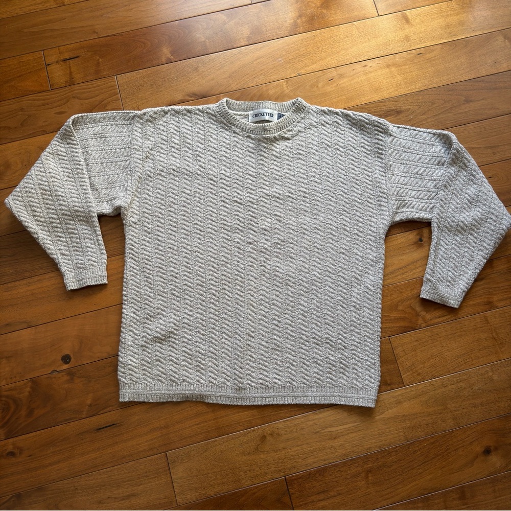 Vintage Cricketeer Cable Knit Sweater – Beige Cotton – Made in USA – Size M
